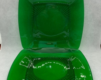 Vintage Anchor Hocking Charm Forest Green Glass Luncheon Plates - Set of 2