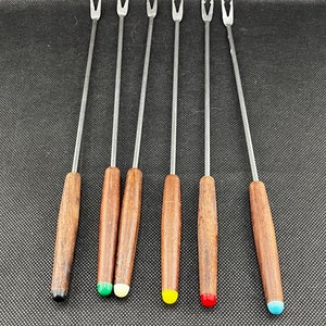 Vintage 1970s Fondue Forks: Teak Wood Handles, Set of 6
