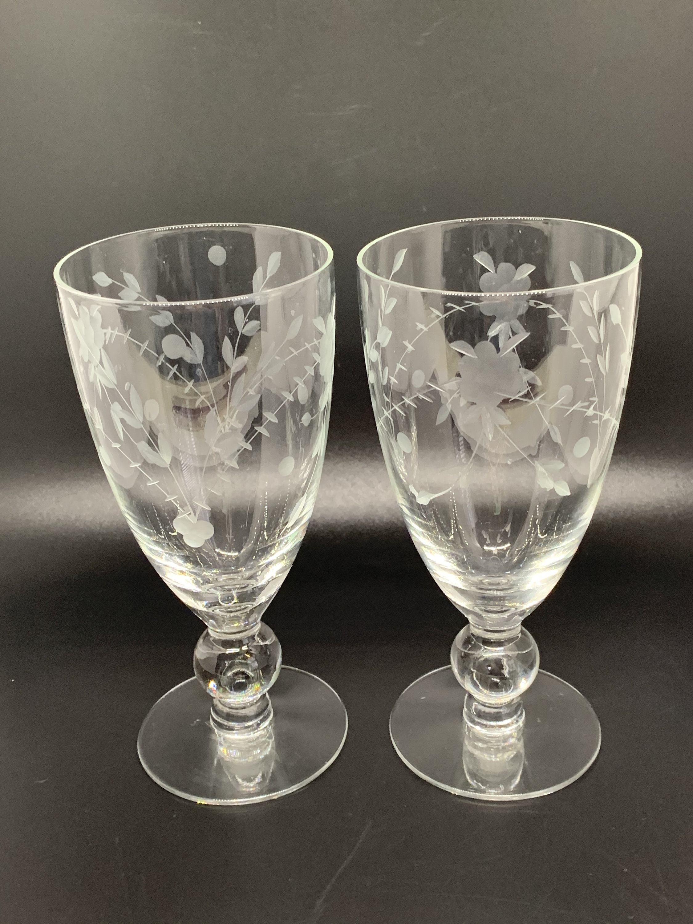 Crystal Wine or Water Glasses Ball Stem Etched Flower and Etsy