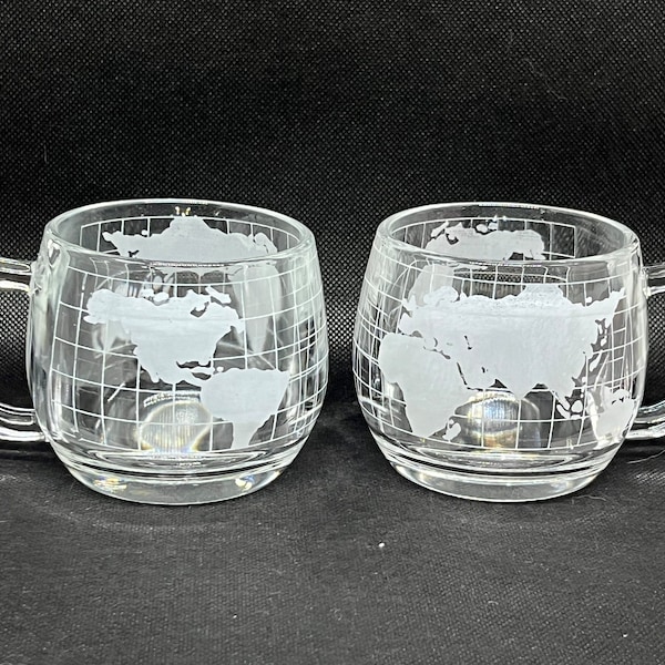 Vintage Nescafe World Globe Coffee Mugs - Set of 2