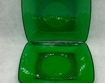 Vintage Anchor Hocking Charm Forest Green Dessert plates, set of 2 glass plates