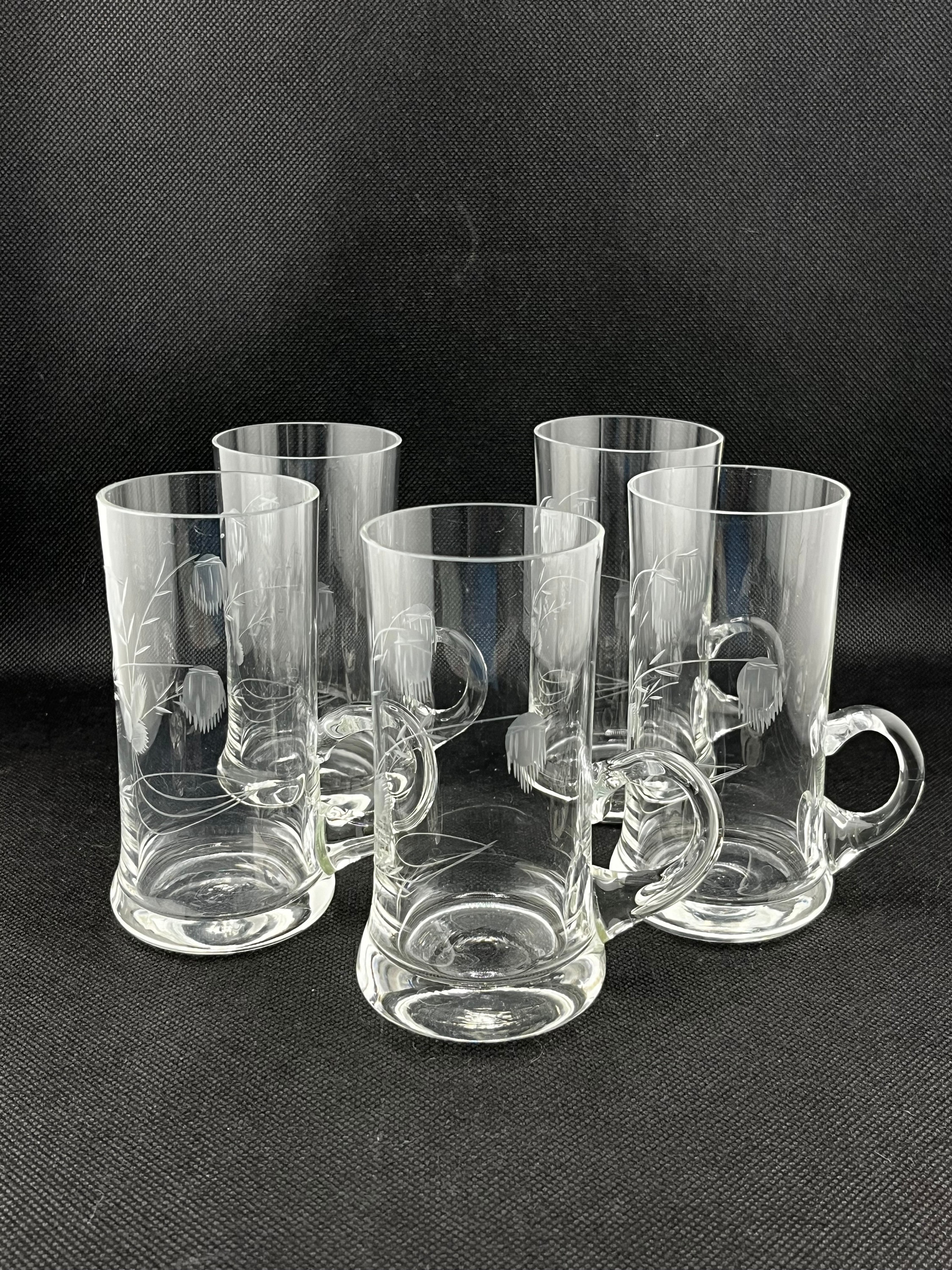 Pasabahce Etched Double Shot Glass With Handle, Vintage Made