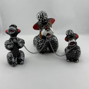 Vintage Set of Three Brown Poodles Made in Japan, Redware Clay Pottery Poodles
