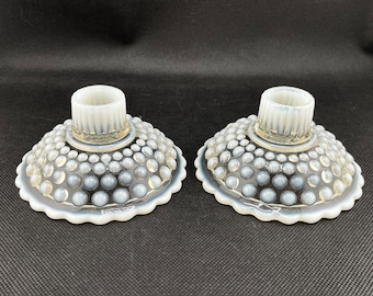 Moonstone Opalescent Hobnail Candlestick Holder, Holds Tapered Candle set of 2