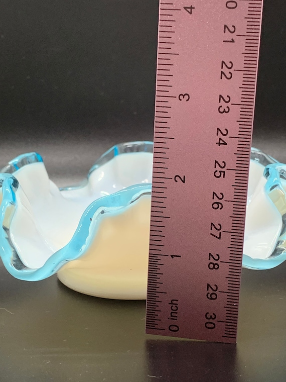 Vintage Fenton Aqua Crest Candy Dish: Ruffled Milk Glass