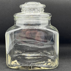 Vintage Clear Glass Jar Canister Apothecary Rectangle Shaped with Lid