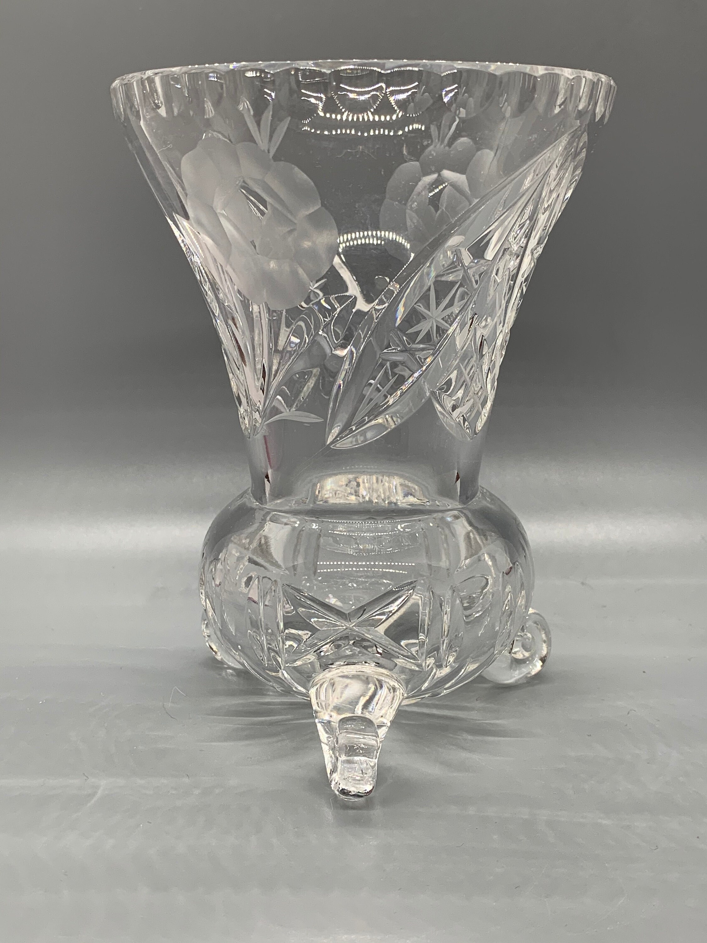 Vase Crystal Glass Footed Etched 8 Pointed Star Starburst Etsy
