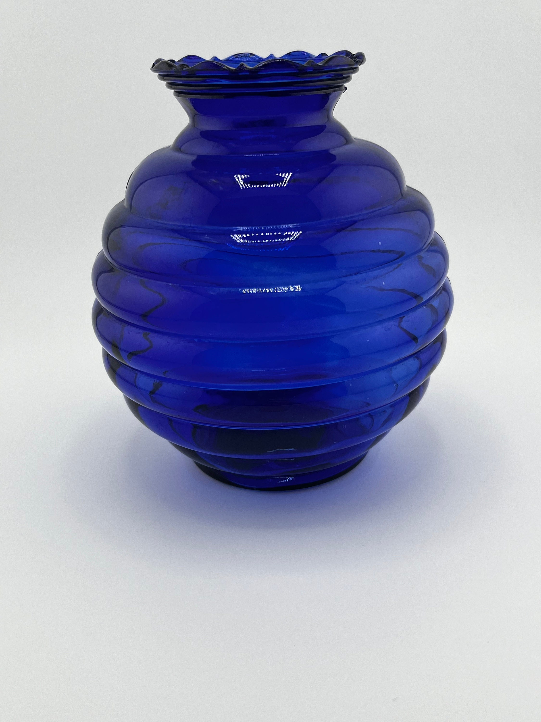 Vintage Cobalt Blue Beehive Ribbed Glass Vase - USA - Etsy 日本
