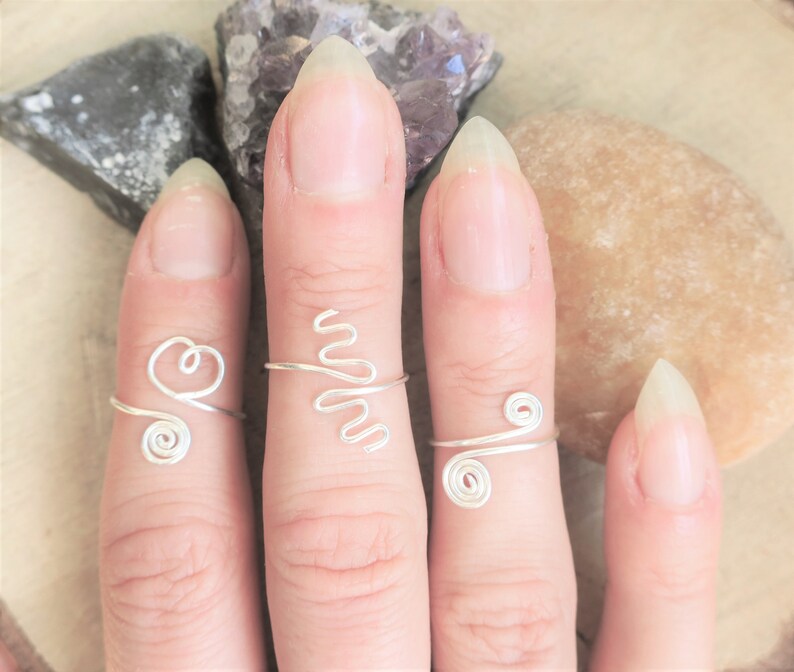 adjustable heart spiral rings boho hippy midi ring set adjustable midi ring set any size knuckle ring set heart and spiral midi ring set