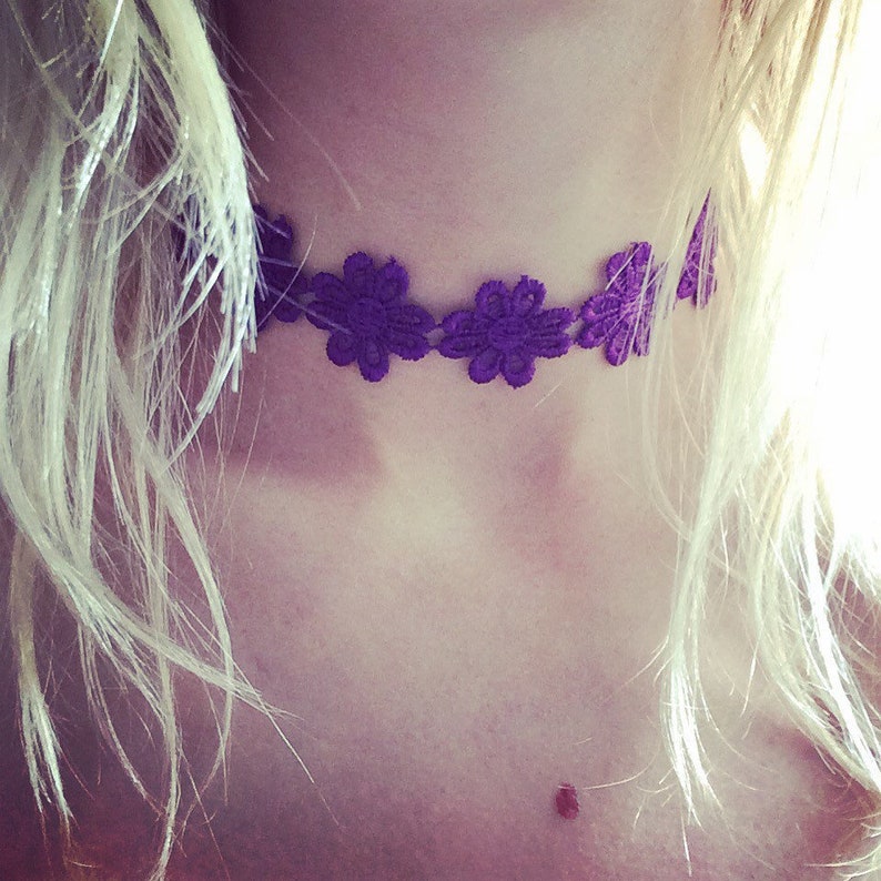 Purple Hippie Flower Choker Boho Choker Necklace Hippie Etsy