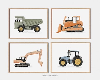 Stampe per bambini con veicoli da costruzione, set da 5, decorazioni murali per la sala giochi, stampe murali con camion, decorazioni murali stampabili, cameretta boho, decorazioni per la cameretta dei bambini