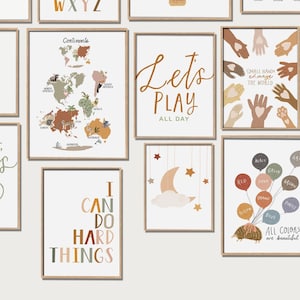 Nursery Art Set of 13 Prints, Rainbow Nursery Wall Art, Boho Nursery Decor, Printable Wall Art, Kids Room Print, Playroom Art, Homeschooling image 1