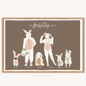 Custom Family Art, Printable Wall Art, Personalized Family Print, Custom Family Art with Pets, Easter Bunny Print, Spring Printable Art