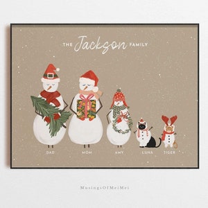 Custom Christmas Family Portrait, Custom Art, Printable Wall Art, Custom Family Art with Pets, Christmas Printable, Custom Portrait