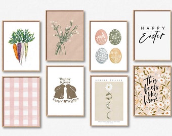 Easter Gallery Set of 16, Printable Wall Art, Spring Wall Art, Easter Decor, Boho Easter Art, Floral Wall Print, Printable Wall Art