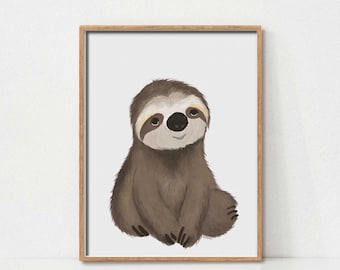 Baby Sloth Print, Printable Wall Art, Woodland Nursery Decor, Kids Room Decor, Woodland Animal Decor, Rustic Nursery Print, Playroom Decor