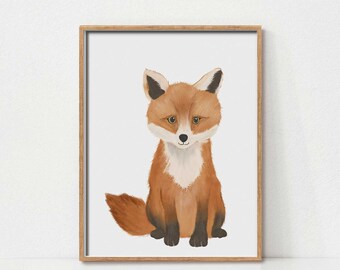 Baby Fox Print, Nursery Art, Printable Wall Art, Woodland Animal Decor, Kids Room Wall Decor, Woodland Nursery Decor, Classroom Animal Print