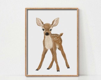 Baby Deer Nursery Art, Woodland Animal Nursery Decor, Printable Wall Art, Kids Nursery Room Decor, Printable Baby Animal Wall Art, Digital
