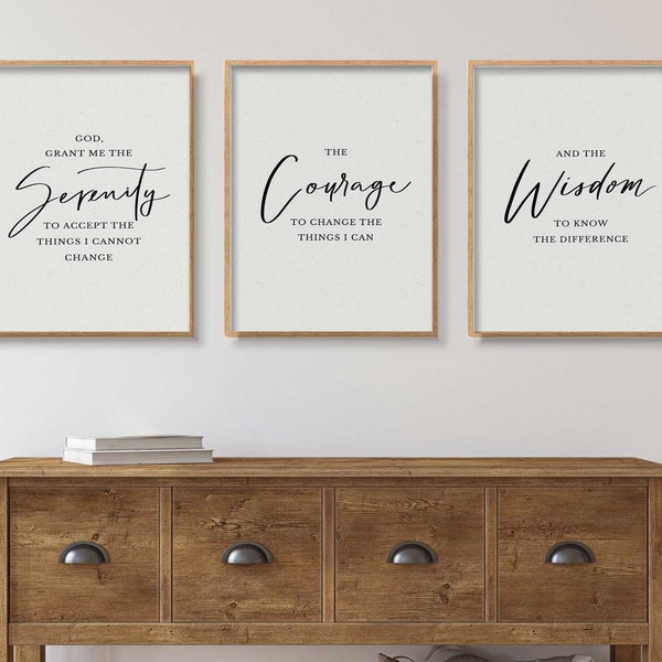 Serenity Prayer Wall Art, Gallery Wall Set of 3, Scripture Quote, Inspirational Quote Print, Printable Wall Art, Bible Verse Wall Art Decor