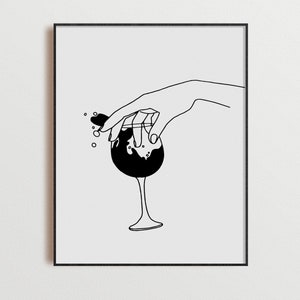 Wine Art Print, Bar Cart Prints, Kitchen Wall Decor, Wine Line Art, Wine Lover Gift, Printable Wall Art, Wine Decor, Kitchen Poster, image 1