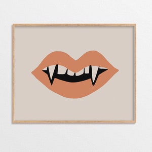 Halloween Fangs Wall Art, Halloween Home Decor, Fall Wall Art, Halloween Art Print, Vintage Halloween Wall Art, Neutral Color, Spooky Cute image 1