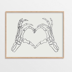 Halloween Poster, Skeleton Wall Art, Heart Sign Skeleton, Halloween Wall Art, Minimalist Halloween Art, Halloween Decor, Printable Wall Art