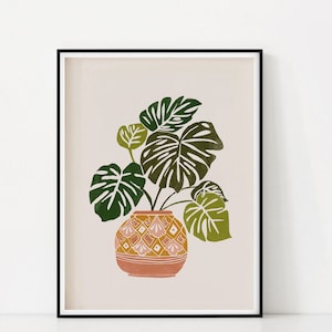 Botanische Wandkunst - Druckbare, Monstera Pflanze Wandkunst für Pflanzenliebhaber, Botanisches Poster, Boho Hauspflanze druckbare Kunst, Wohnheim-Kunst-Dekor