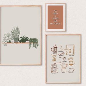 Plant Lover Prints, Coffee Wall Art, Set of 3 Gallery Wall Set, Crazy Plant Lady Wall Art, Coffee Bar Art, Cafe Art Print, House Plant Print