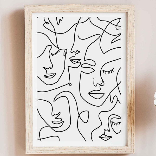 Face Art Line Drawing PRINTABLE Wall Decor, Abstract Face Line Drawing Poster Wall Dcorative Art, Scandinavian Decor Style, Black and White