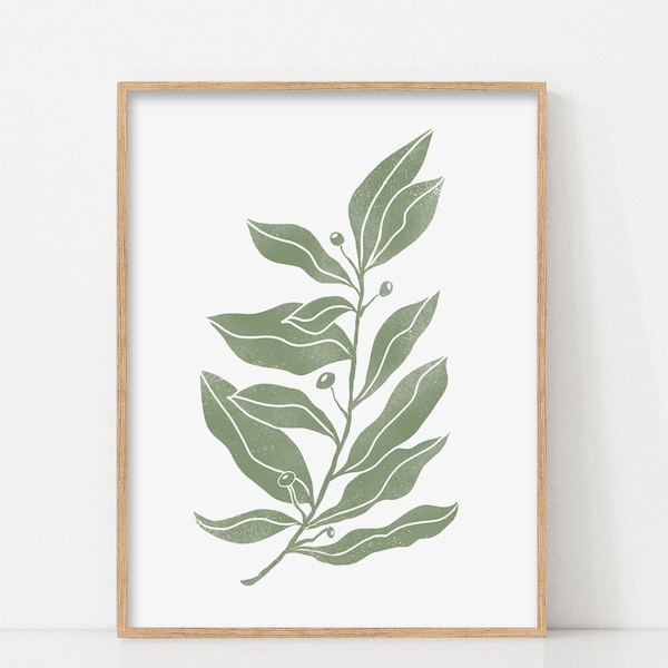 Leaf Wall Art, Botanical Leaf Print, Sage Green Wall Print, Printable Wall Decor, Tropical Leaf Print Wall Art, New Home Wall Art, scandi