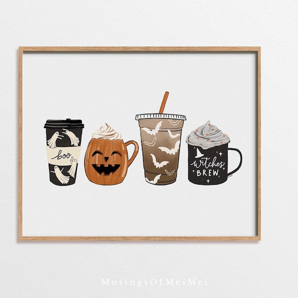 Fall Coffee Print, Printable Wall Art, Halloween Coffee Bar Decor, Coffee Wall Art, Pumpkin Spice Coffee Art, Coffee Bar Art, Autumn Prints
