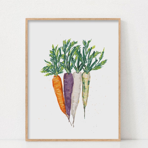 Carrot Painting Wall Art, Easter Carrots Art, Kitchen Poster, Printable Wall Art, Botanical Wall Print, Digital Download, Easter Poster