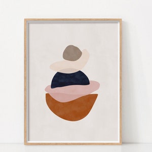 Impresiones de formas geométricas abstractas, cartel moderno para apartamento, pared imprimible de estilo moderno de mediados de siglo, arte digital, impresión de arte azul óxido,