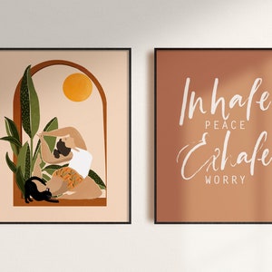 Yoga Wall Art, Set of 2 Prints, Yoga Studio Wall Decor, Body Positive Art, Self Love Art, Inhale Exhale Wall Art, Boho Prints, Quote Print