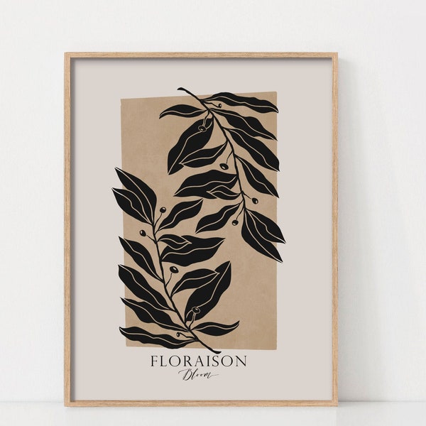Botanical Abstract Print, Matisse Inspired Prints, Abstract Art Print, Printable Wall Art, Exhibition Poster, Beige Print, Neutral Art, Boho
