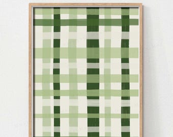 Green Plaid Wall Art Print, St. Patricks Day Gingham Decor, Rustic Farmhouse Checkered Art, Cozy Cottagecore Printable, Irish Holiday Poster