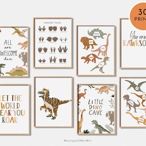 Dinosaur Educational Posters, Set of 30 Prints, Kids Classroom Posters, Montessori Poster, Homeschool Prints, Dinosaur Theme Nursery Prints