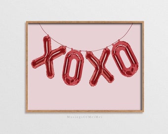 XOXO Valentinstag Wandkunst: Rosa Ballon Gemälde, Digitaler Download