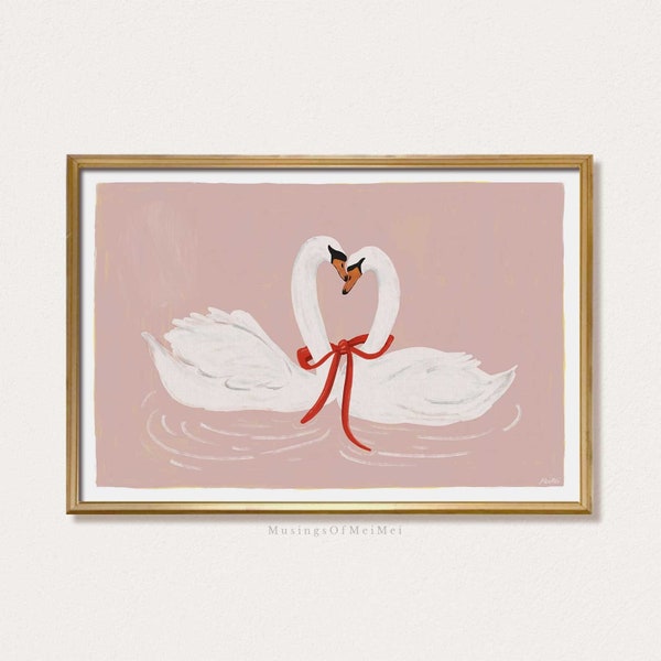 Swan Print, Valentine's Romantic Wall Print, Printable Wall Art, Pastel Wall Art, Soft Printable Wall Art, Valentine Mantel Decor, Pink Deco