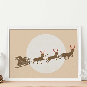 Christmas Wall Art, Cat Print, Christmas Reindeer Print, Printable Wall Art, Reindeer Cat, Christmas Decor, Neutral Christmas Wall Art Print