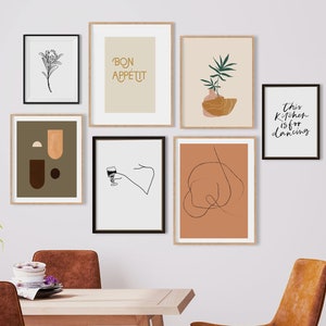 Zestaw ściennych galerii kuchennych, zestaw 7, niestandardowa galeria ścienna, sztuka do druku, spersonalizowana galeria ścienna do jadalni, cytat ścienny do kuchni