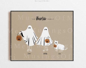 Custom Family Halloween Portrait, Halloween Family Print, Printable Wall Art, Halloween Print, Halloween Family Art with Pet, Halloween Gift