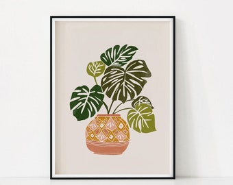 Botanical Wall Art - Printable, Monstera Plant Wall Art for Plant Lover, Botanical Poster, Boho House Plant Printable Art, Dorm Art Decor