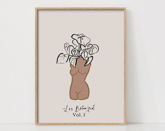 Nowoczesna sztuka ścienna, sztuka abstrakcyjna botaniczna, grafika ścienna do druku, sztuka body-positive, nadruk boho, neutralna sztuka ścienna, nowa sztuka ścienna do domu