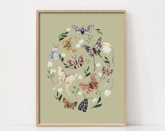 Boho Butterflies Wall Art, Retro Poster, Vintage Print, Printable Wall Art, Butterfly Wall Art, Wildflowers Print, Digital Print,  Nursery