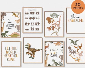 Dinosaur Educational Posters, Set of 30 Prints, Kids Classroom Posters, Montessori Poster, Homeschool Prints, Dinosaur Theme Nursery Prints