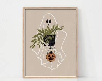 Halloween Art Print, Plant Lover Halloween Wall Art, Halloween Poster, Halloween Decor for Crazy Plant Lady, Printable Halloween Wall Art
