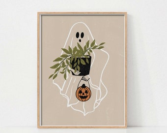 Halloween Art Print, Plant Lover Halloween Wall Art, Halloween Poster, Halloween Decor for Crazy Plant Lady, Printable Halloween Wall Art