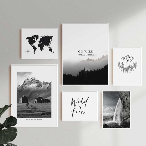 Travel Gallery Wall Set, Guest Room Wall Decor, Printable Wall Art, Black and White Art, Travel Poster, Living Room Wall Art, Modern Art