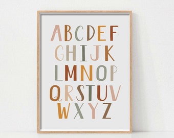 Alphabet Poster, Neutral Boho Nursery, Neutral Alphabet Poster , Printable Wall Art, Kids Room Decor, Nursery Posters, Educational Posters